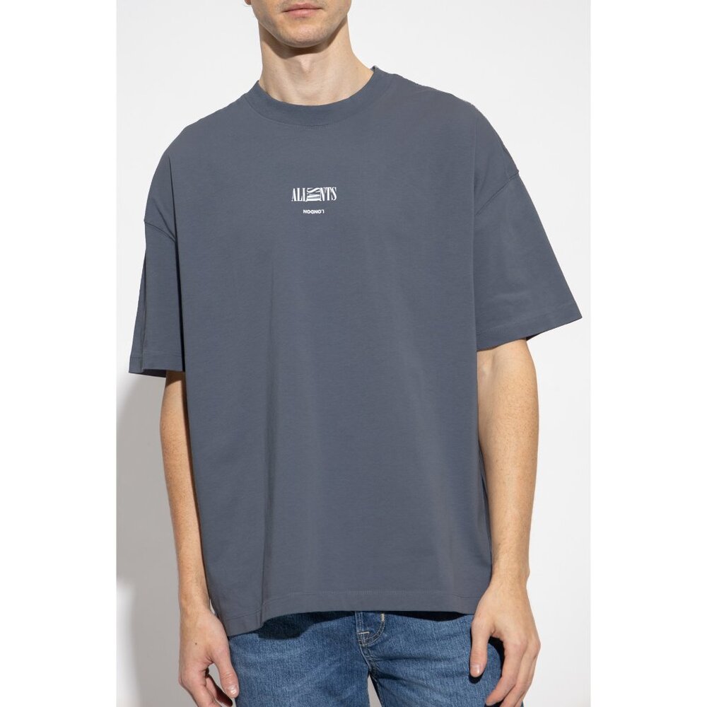 Brand New Allsaints Graphic Oversized BURMAN T-Shirt SS CREW Graphite Blue.